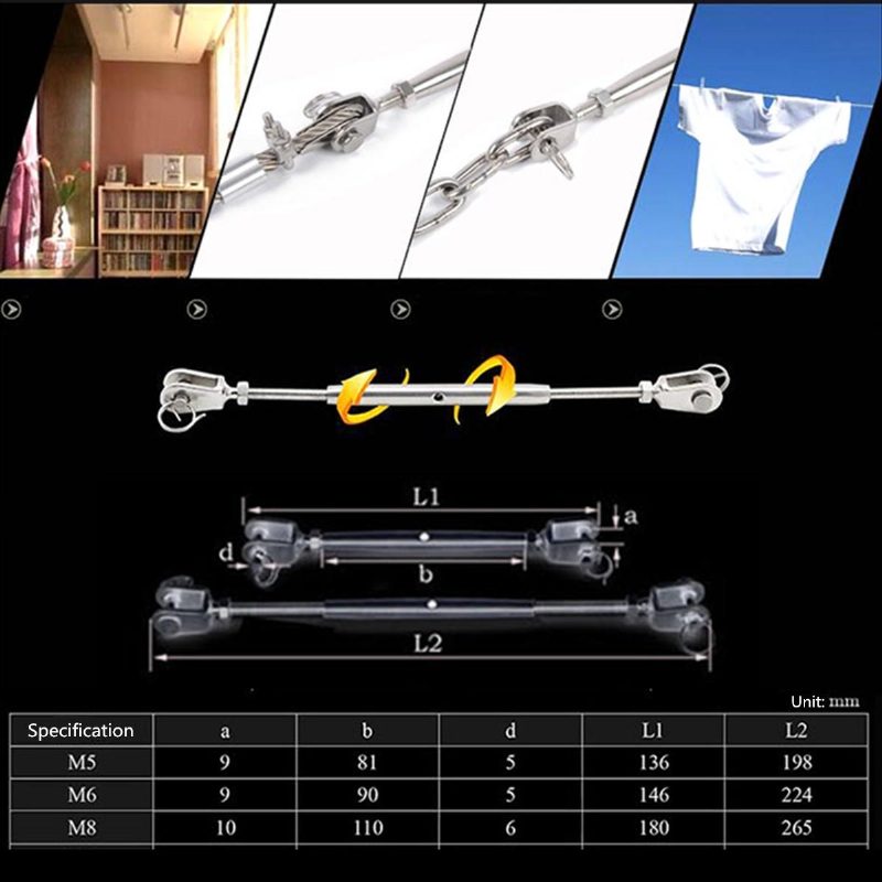 M5 M6 M8 Jaw & Jaw Turnbuckle 316 Rozsdamentes Acél Zárt Testű Kötélzetcsavar Tengeri Csónakos Jachthoz