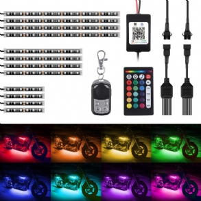 12 Db-os Motorkerékpár Led-es Fénykészlet Csíkok Rgb Vízálló App Ir Rf Vezeték Nélküli Távirányítókkal Többszínű Alulvilágító Neon Földhatású Légköri Lámpákkal