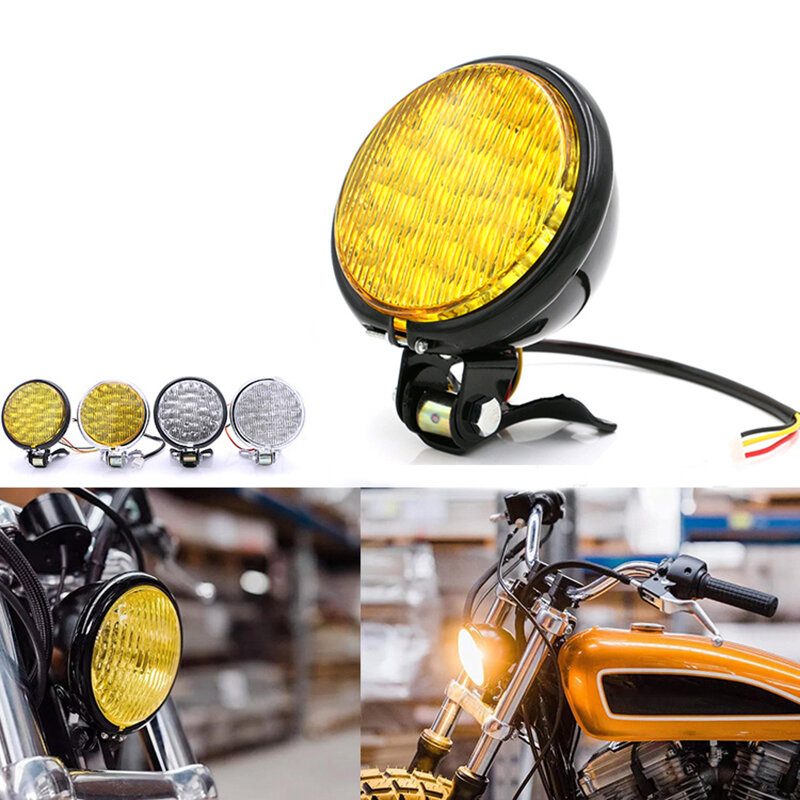 12v 55w Motorkerékpár Led Első Fényszóró Univerzális Tompított Fényű Borostyán Motoros Retro Kerek Vintage Reflektor