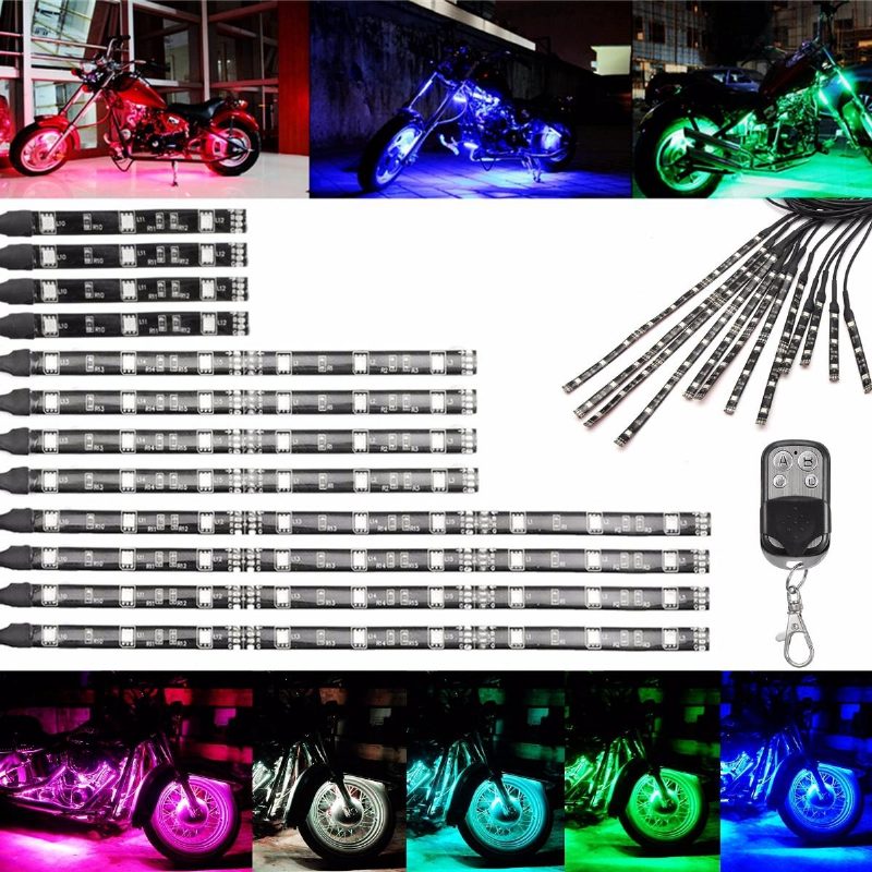 Multicolor Glow Neon Vezeték Nélküli Távirányítós Motorkerékpár 5050led Villogó Lámpa 12 Csík