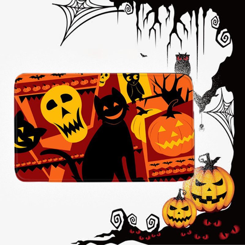 3 Db Halloween Print Szőnyeg Fürdőszoba Csúszásmentes Talapzat Fedő Wc-huzat Fürdőszőnyeg Készlet