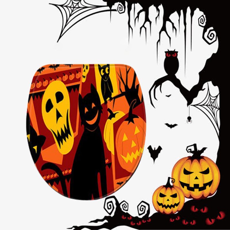 3 Db Halloween Print Szőnyeg Fürdőszoba Csúszásmentes Talapzat Fedő Wc-huzat Fürdőszőnyeg Készlet