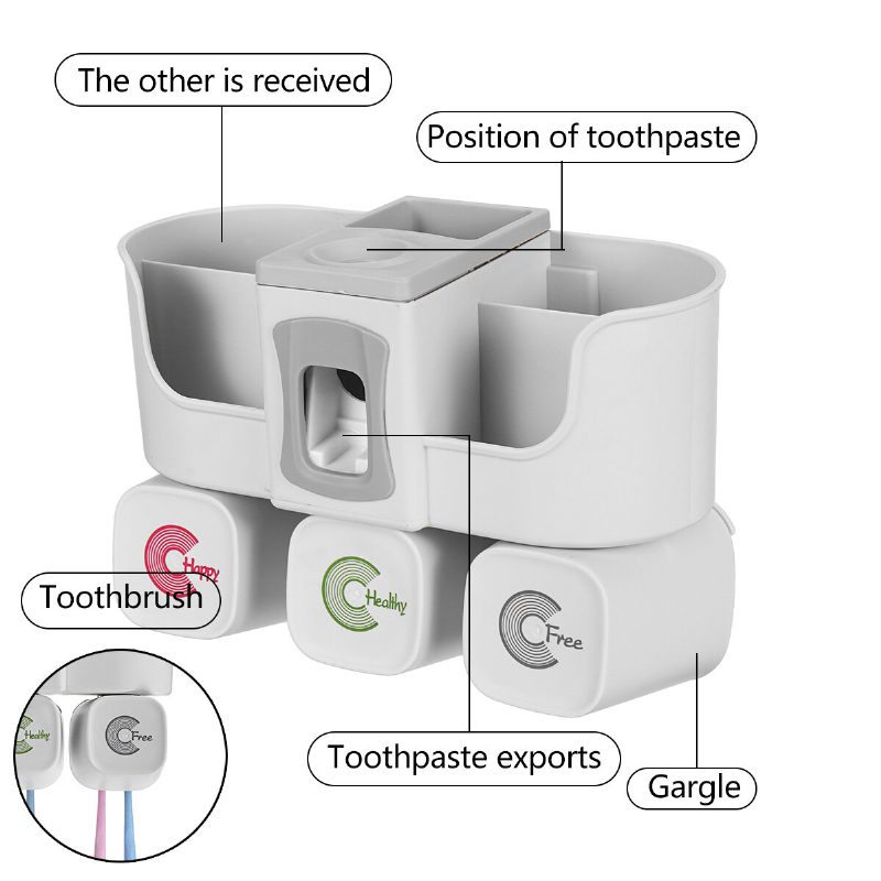 Fogkefe Tartó Többfunkciós Fali Fogkrém Kinyomó Adagoló Fürdőszobai Kiegészítők Tároló Állványa
