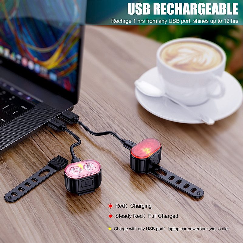 Kerékpár Led Fényszóró És Hátsó Lámpa Usb Töltőkészlet