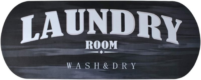 Fekete Ovális Mosókonyha Szőnyeg Fehér Padlószőnyeg Csúszásmentes Párnázott Gumi Hátlap Modern Wash & Dry Sign Decor Szőnyegek 19.6''x51.2''