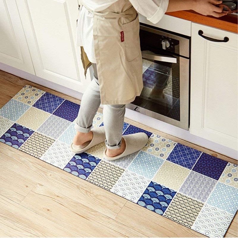 Klasszikus Fáradtsággátló Kitchen Comfort Chef Padlószőnyeg Kék Kockás Foltálló Felület 0.4 cm Vastagságú Gél Maggal Az Egészségért És A Jóllétért