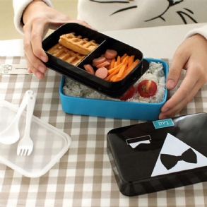 730 Ml 2 Rétegű Műanyag Lovely Lunch Box Belt Bento Box Sushi Box Élelmiszer Tartály