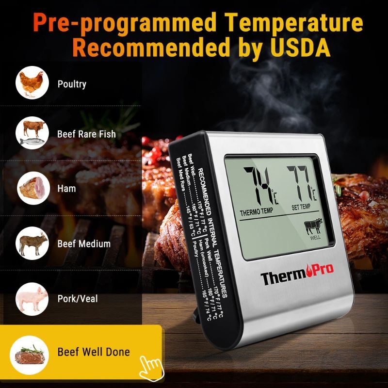 Digitális Főzési Étel Thermopro Lcd Óra Időzítő Rozsdamentes Acél Szondával