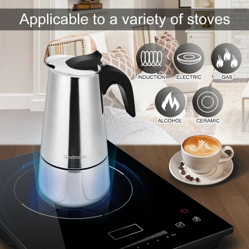 Godmorn Stovetop Espresso Maker Moka Pot 450ml/15oz/9 Csésze Classic Cafe Percolator Rozsdamentes Acél Indukciós Tűzhelyekhez Alkalmas