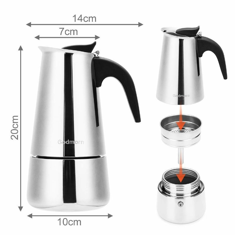 Godmorn Stovetop Espresso Maker Moka Pot 450ml/15oz/9 Csésze Classic Cafe Percolator Rozsdamentes Acél Indukciós Tűzhelyekhez Alkalmas