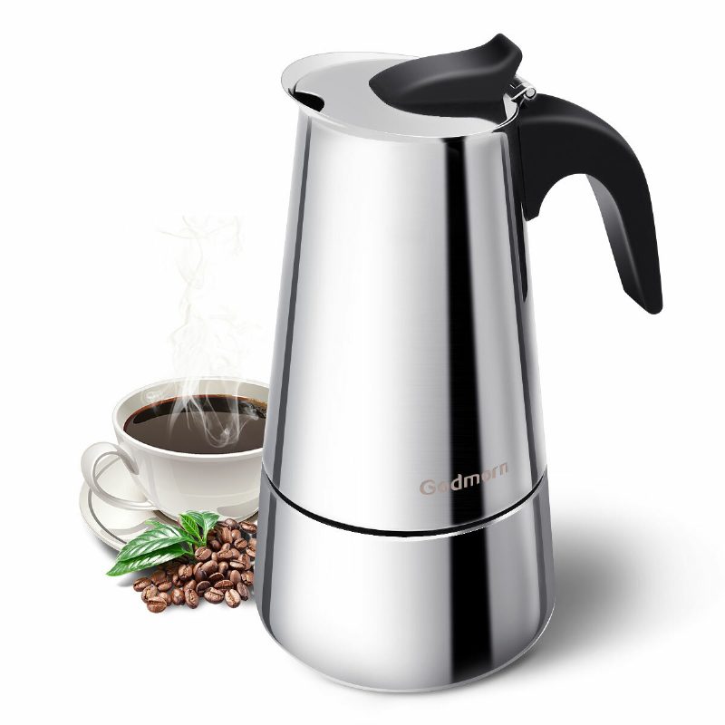 Godmorn Stovetop Espresso Maker Moka Pot 450ml/15oz/9 Csésze Classic Cafe Percolator Rozsdamentes Acél Indukciós Tűzhelyekhez Alkalmas