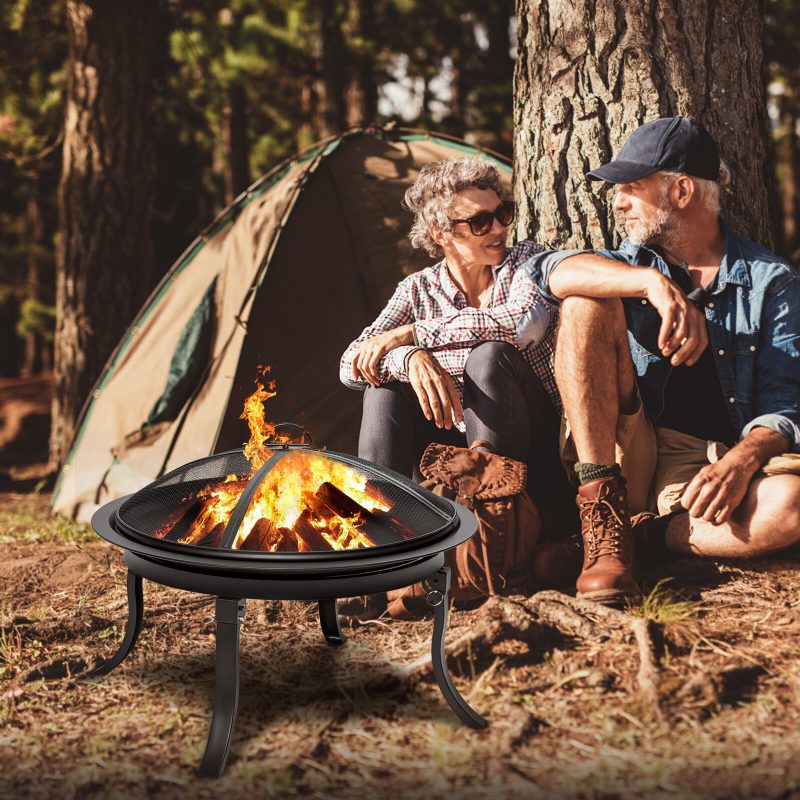 Kingso 24 Hüvelykes Hordozható Tűzrakás Acél Fával Égetett Tűzhely Bbq Grill Fire Bowl Pokerrel