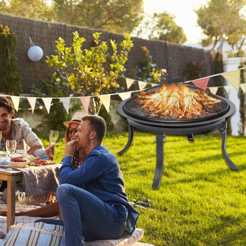 Kingso 24 Hüvelykes Hordozható Tűzrakás Acél Fával Égetett Tűzhely Bbq Grill Fire Bowl Pokerrel