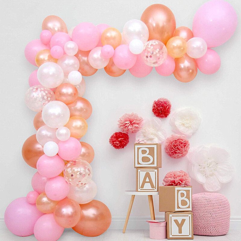 Balloon Arch Garland Készlet Rose Gold Fehér Konfetti Léggömb Szett Esküvői Születésnapi Partira