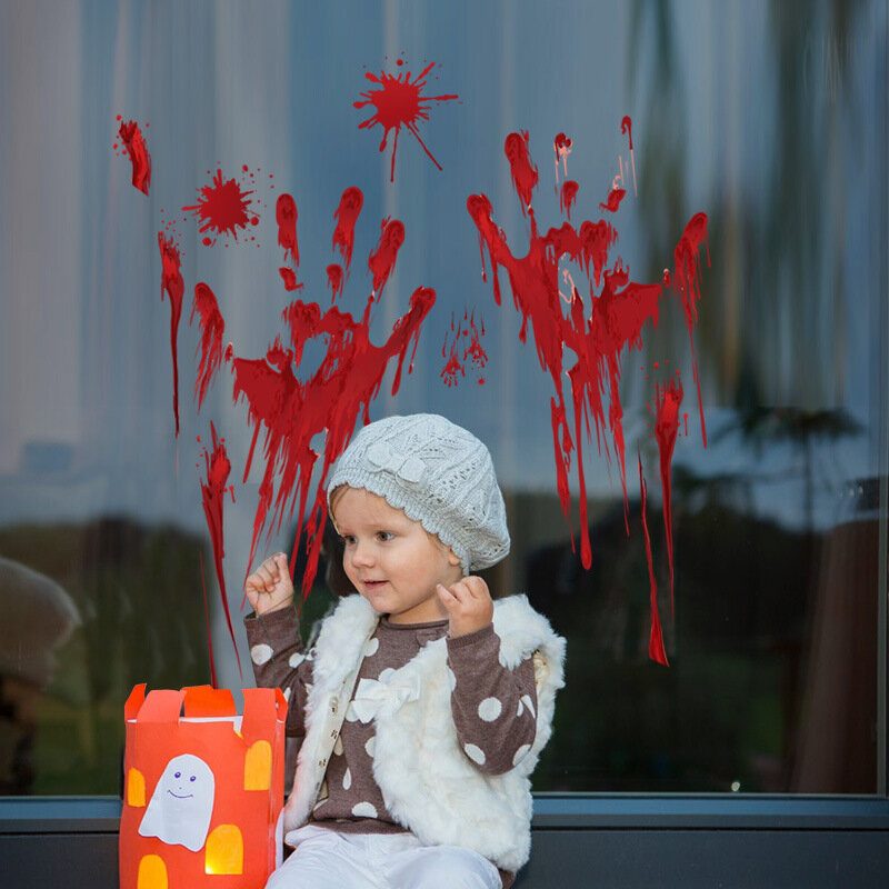 Halloween Vér Kézlenyomat Üvegablak Matrica Levehető Falmatricák Nappali Tantermi Dekorációk