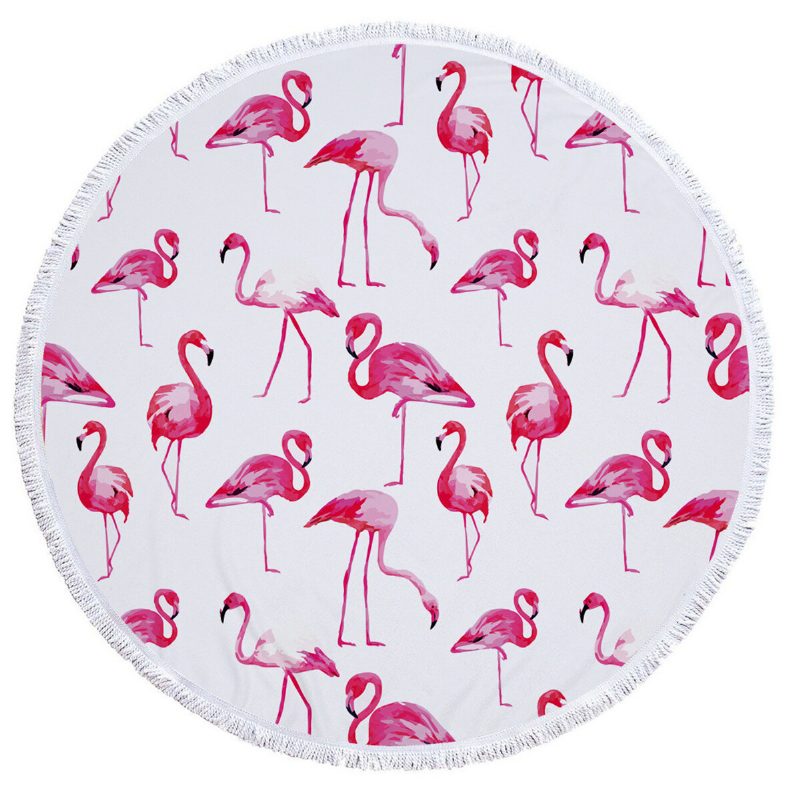 Fashion Flamingo 450g Kerek Strandtörölköző Bojtokkal Mikroszálas 150cm Piknik Takaró Strandtakaró