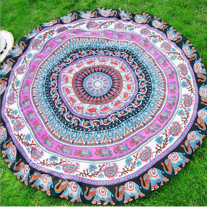 Honana Wx-92 150 cm Bohém Vékony Sifon Strandtörölköző Mandala Kerek Selyem Sál Lepedő Kárpit