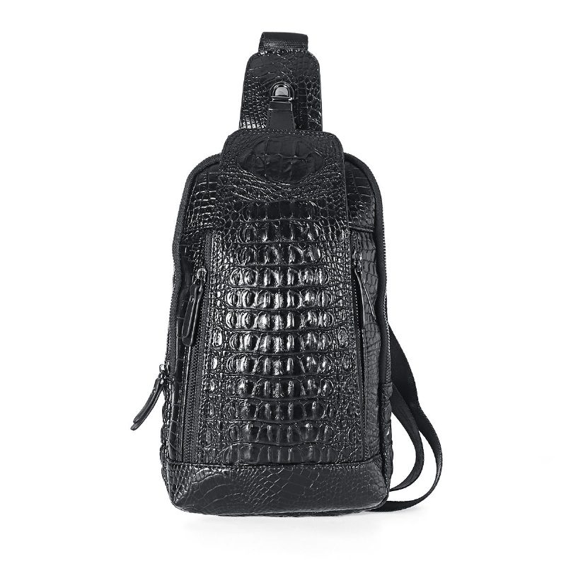 Férfi Új Bőr Krokodilmintás Melltáska Sling Hátizsák Crossbody Táskák