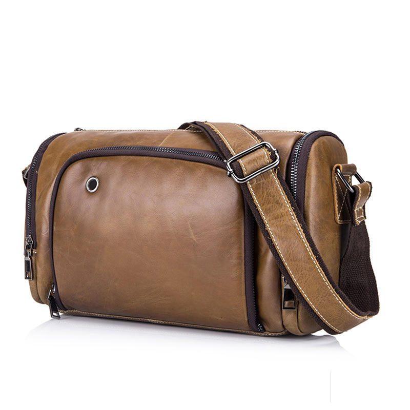 Férfi Valódi Bőr Vintage Válltáska Csomag Crossbody Messenger Gym Pouch Sport Travel