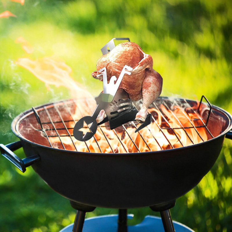 Hordozható Csirkesütő Állvány Grillsütő Csirke Kacsatartó Motorkerékpár Alakú Grillező Rozsdamentes Acél