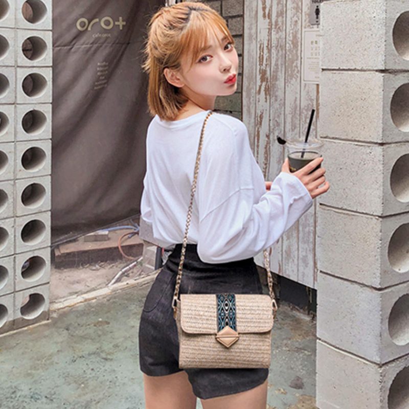 Női Nyári Strand Szalmatáska Bohemian Crossbody Messenger Válltáska