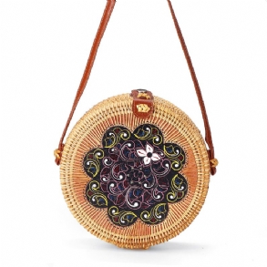 Női Szalmatáska Kézzel Szőtt Kerek Rattan Strand Kézitáska Crossbody Táska Tote Outdoor Travel