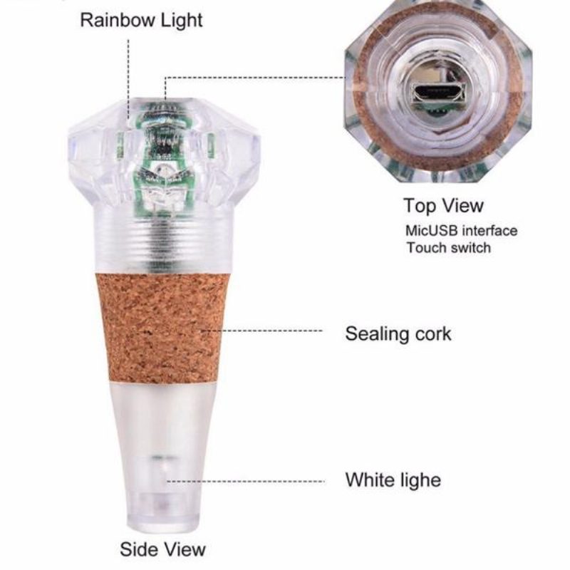 1 W Színes Led Gyémánt Alakú Borosüveg Kupak Parafa Lámpa Usb Újratölthető Otthoni Parti Dekoráció