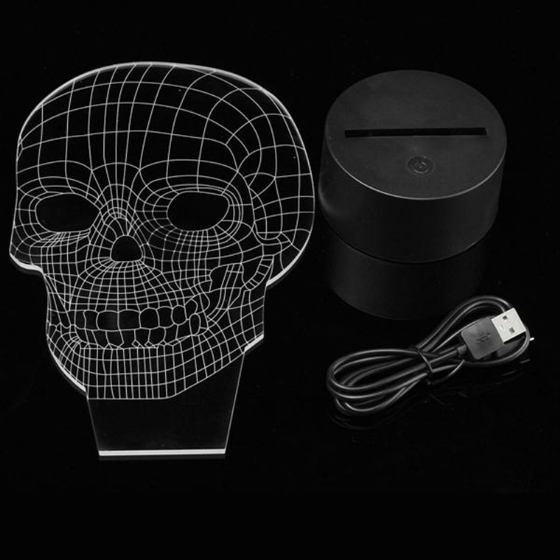 3d Skull Illusion Led Asztali Lámpa Usb 7 Színváltó Éjszakai Otthoni Dekorációval