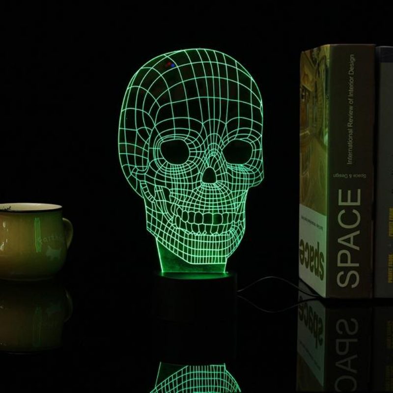 3d Skull Illusion Led Asztali Lámpa Usb 7 Színváltó Éjszakai Otthoni Dekorációval