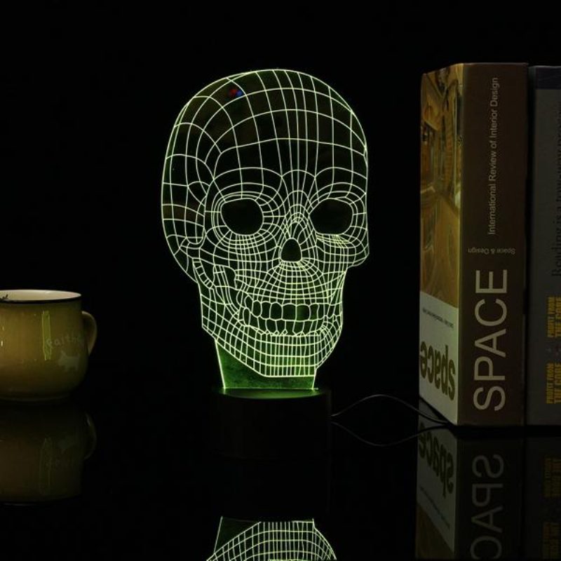 3d Skull Illusion Led Asztali Lámpa Usb 7 Színváltó Éjszakai Otthoni Dekorációval