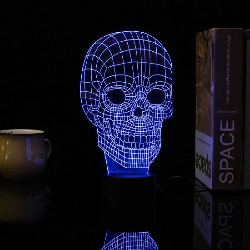 3d Skull Illusion Led Asztali Lámpa Usb 7 Színváltó Éjszakai Otthoni Dekorációval