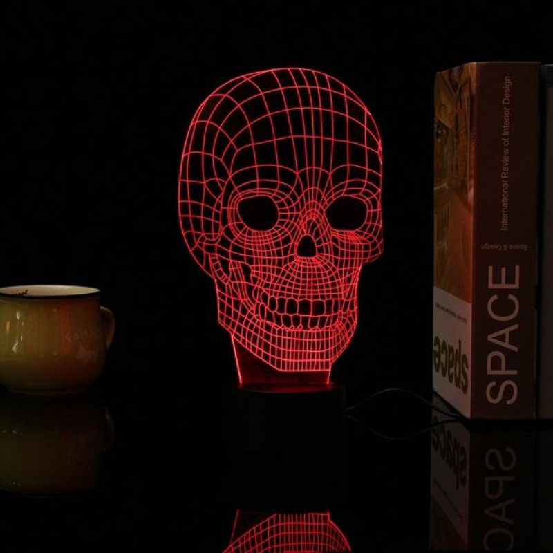 3d Skull Illusion Led Asztali Lámpa Usb 7 Színváltó Éjszakai Otthoni Dekorációval