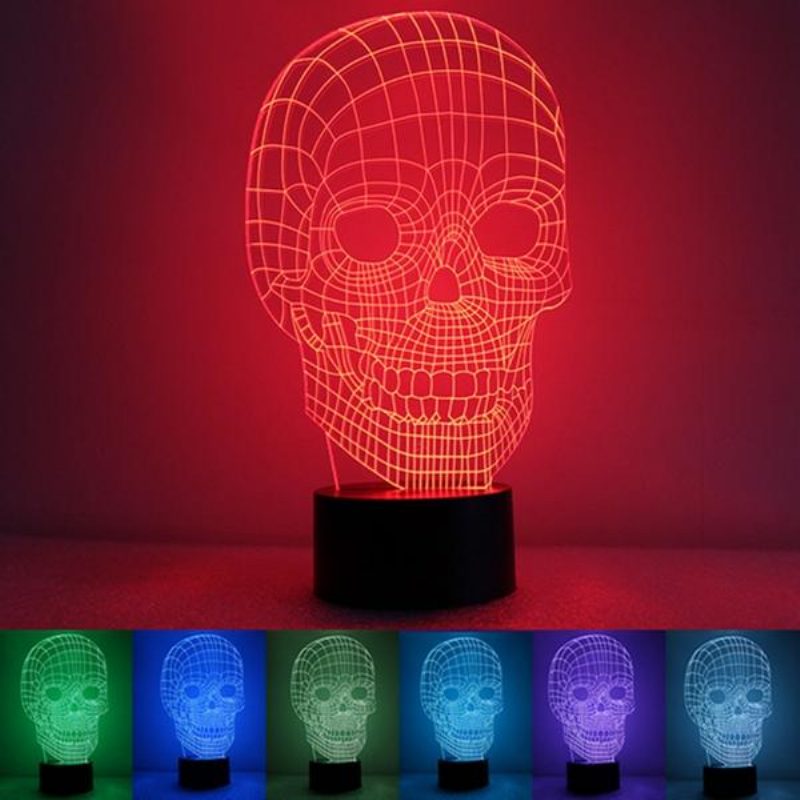 3d Skull Illusion Led Asztali Lámpa Usb 7 Színváltó Éjszakai Otthoni Dekorációval