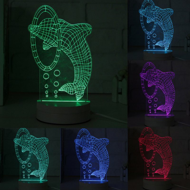 3d Többszínű Led Dolphin Pattern Éjszakai Lámpa Kapcsolóval Home Party Decor 220v