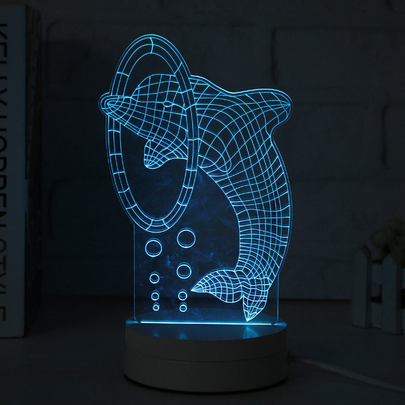 3d Többszínű Led Dolphin Pattern Éjszakai Lámpa Kapcsolóval Home Party Decor 220v