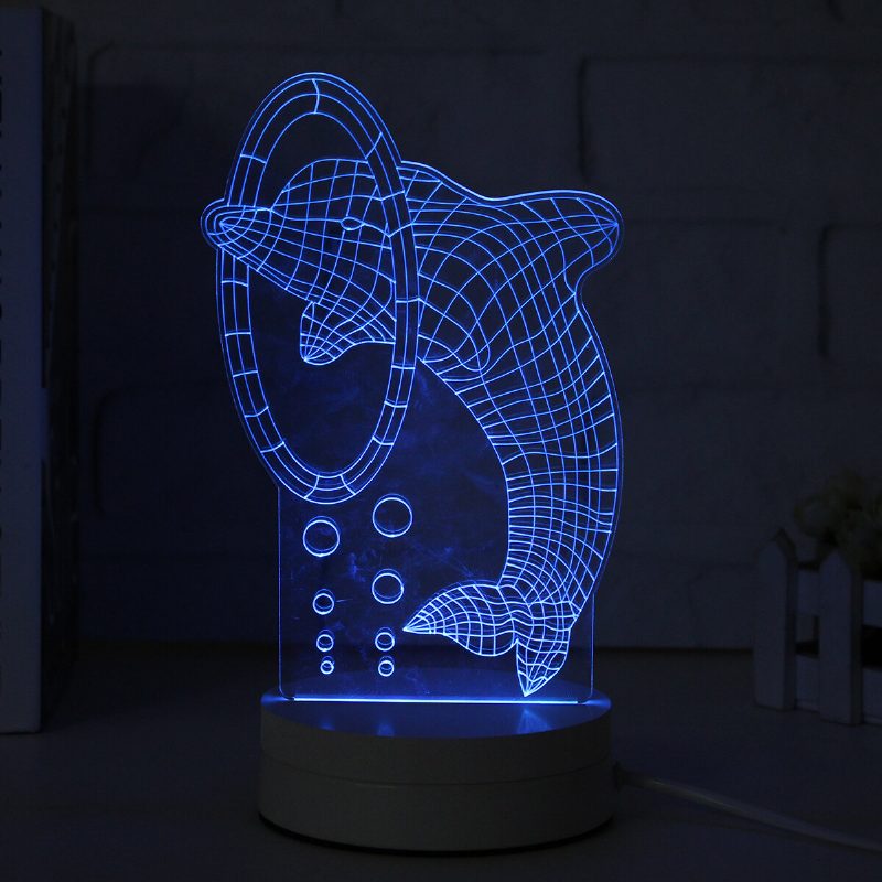 3d Többszínű Led Dolphin Pattern Éjszakai Lámpa Kapcsolóval Home Party Decor 220v