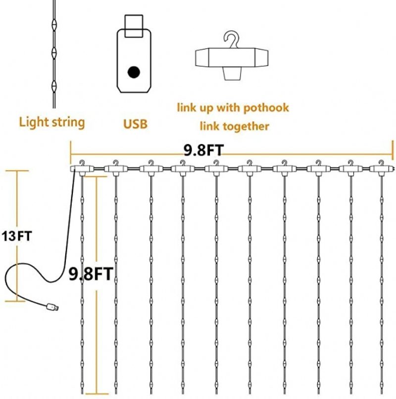 3x3m300 Gytf Függönylámpák Hanggal Aktiválható Usb Tápellátású Led-es Karácsonyi Tündérlámpák Zenével Távoli Szinkronizálással 8 Módú Függőlámpa Hálószoba Esküvői Dekorációjához