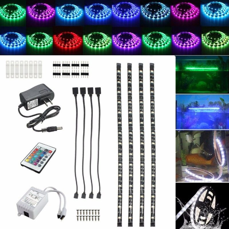 Dc12v 4db 50cm Vízálló Led Szalaglámpa Rgb Kültéri Lámpa + 24 Gombos Távirányító + Tápadapter