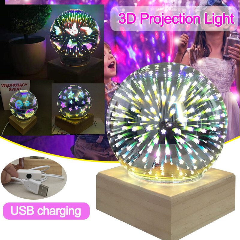 Fa Színes 3d Magic Ball Vetítőlámpa Usb Tápfeszültség Éjszakai Lámpa Karácsonyi Dekorációhoz Fények Ajándék