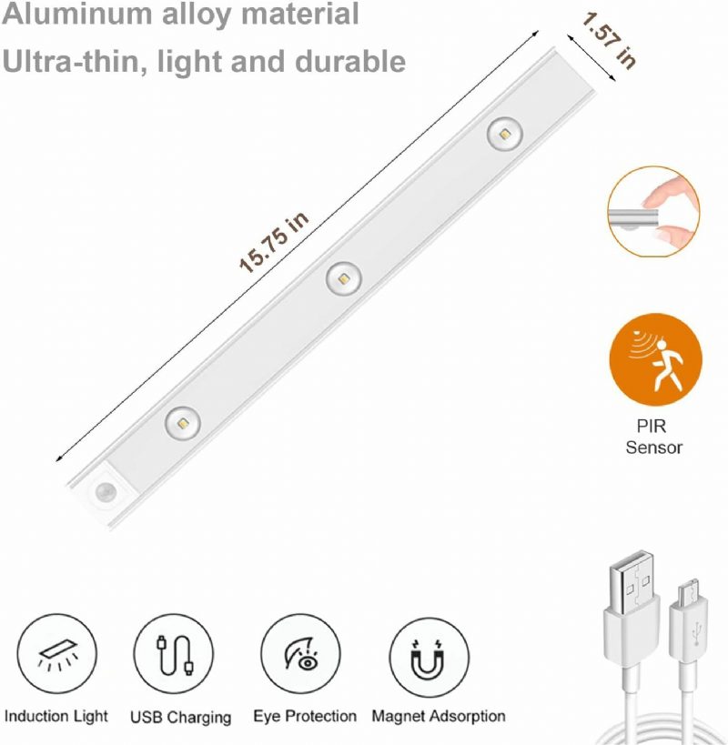 Mozgásérzékelő Szekrény Alatti Lámpa Szabályozható Vezeték Nélküli Újratölthető Mágneses Konyhai Éjszakai