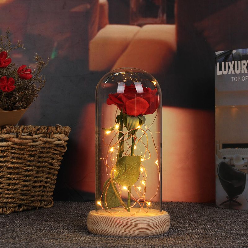 Red Rose Lights Dekorációk Beauty Enchanted Tartósított Red Fresh Üvegborítás Led Lámpával