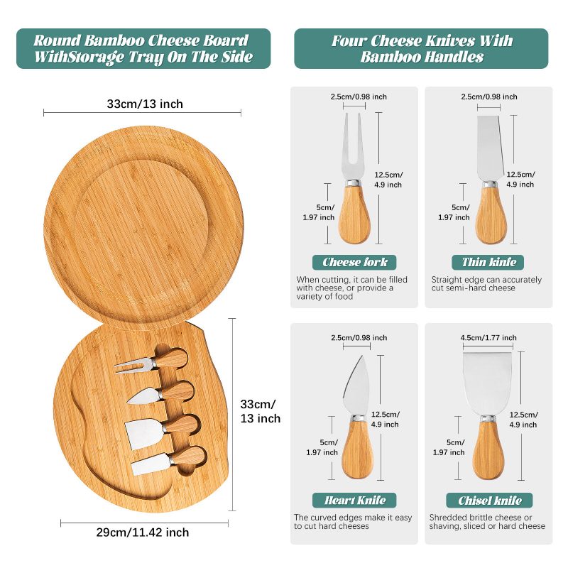 Sajtos Vágódeszka És Késkészlet Uzsonnatálca Mellékelve 4 Db Rozsdamentes Acél Kés Személyre Szabott Tálca Húsborhoz És Sajtbambusz Szórakoztatáshoz És Tálaláshoz