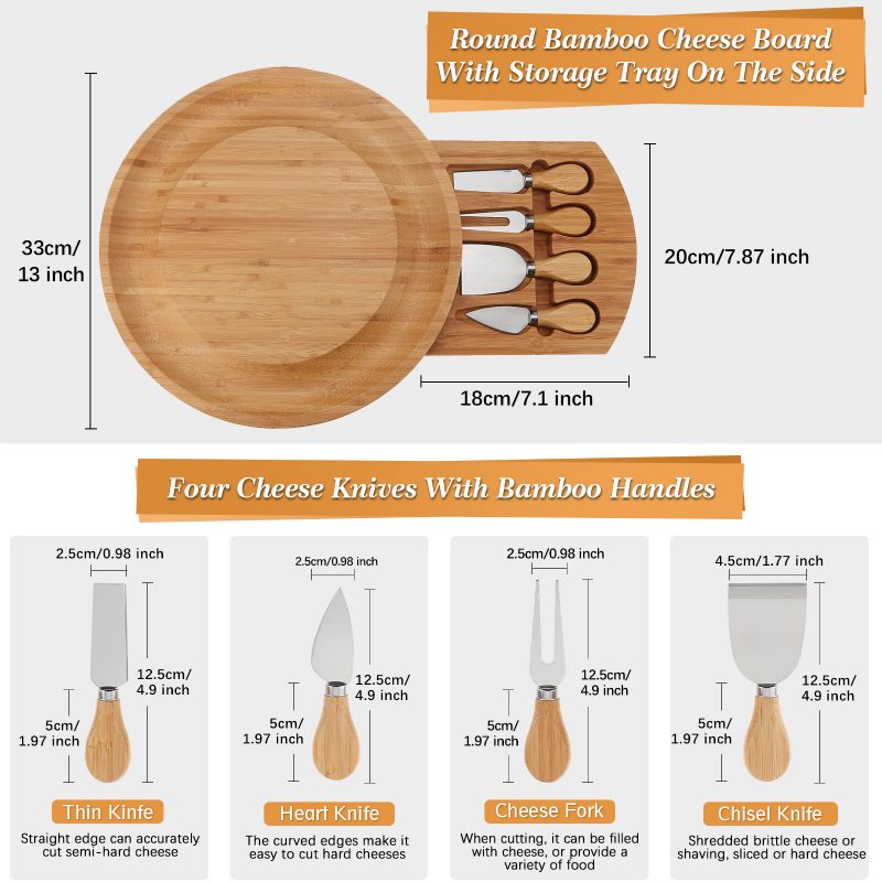 Sajtos Vágódeszka És Sajttálaló Tál Bambusz Tálca És Késkészlet A Csomagban 4 Acél Kés Négyrészes Sajttál Húzó Húshoz Borhoz És Sajthoz Szórakoztatás