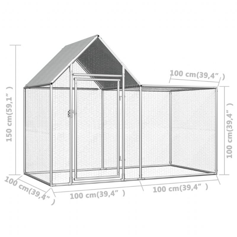 Eu Direct Vidaxl 144553 Outdoor Chicken Coop 2x1x1.5 M Horganyzott Acél Ház Ketrec Összehajtható Kölyökkutya Macskák Alvó Fém Járóka Edzés Ágytálca Kisállat Kellékek