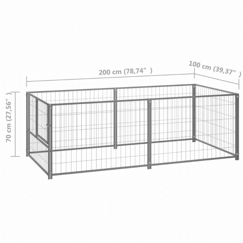 Eu Direct Vidaxl 150793 Kültéri Kutyakennel Ezüst 200x100x70 cm Acélházi Ketrec Összehajtható Kiskutya Macskák Alvó Fém Járóka Edzés Ágytálca Kisállatkellékek