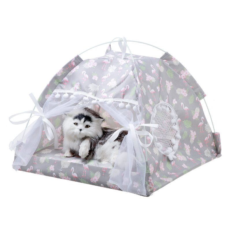 Kisállat Sátor Macskaágy Puppy House Cushion Pad Bed Flamingo Pattern Indo