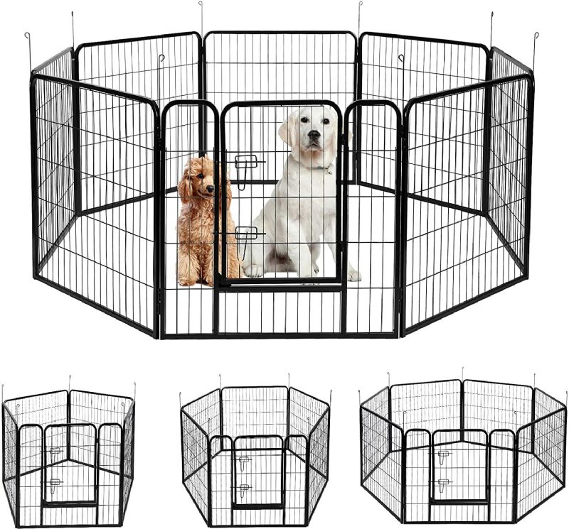 Pawgiant Dog Pen 8 Paneles 40" Magasságú Lakóautó Kutyakerítés Kültéri Járókák Tornatoll Kutyáknak Fémvédő Kivitelű Rudak Összecsukható Sorompó Ajtóval