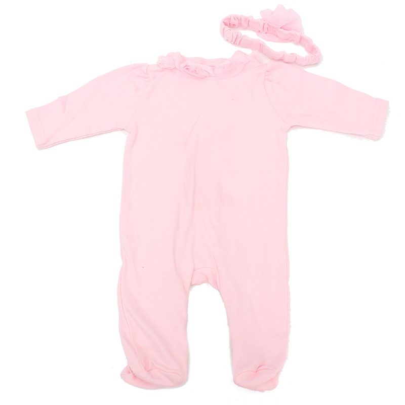 22 Hüvelykes Kézzel Készített Rózsaszín Babaruha Reborn Newborn Baby Girl Jumpsuit Fejdísz