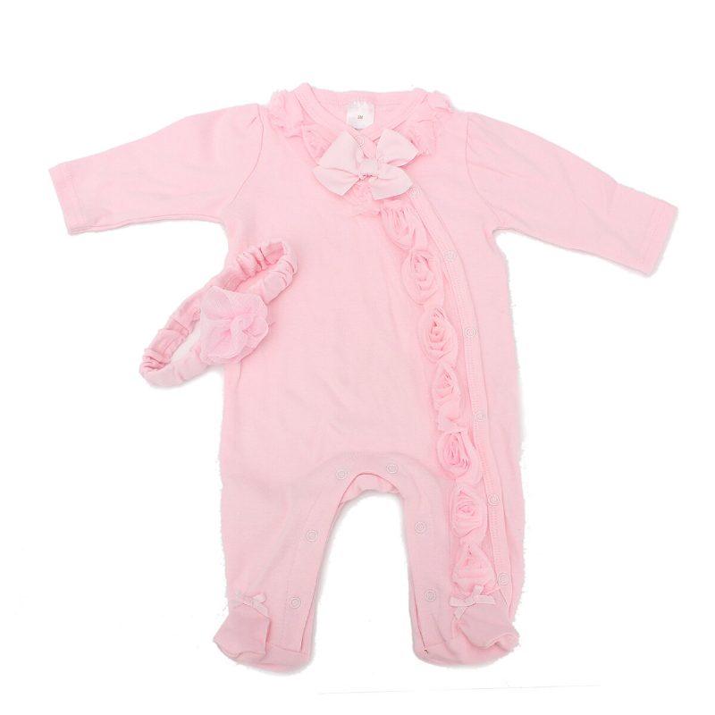 22 Hüvelykes Kézzel Készített Rózsaszín Babaruha Reborn Newborn Baby Girl Jumpsuit Fejdísz