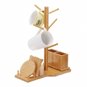 Bambusz Csésze Szőnyeg Vízpohár Tároló Állvány Kreatív Pohár Rendszerező Polc Háztartási Iroda Nappali Fa Ajándék Kellékek